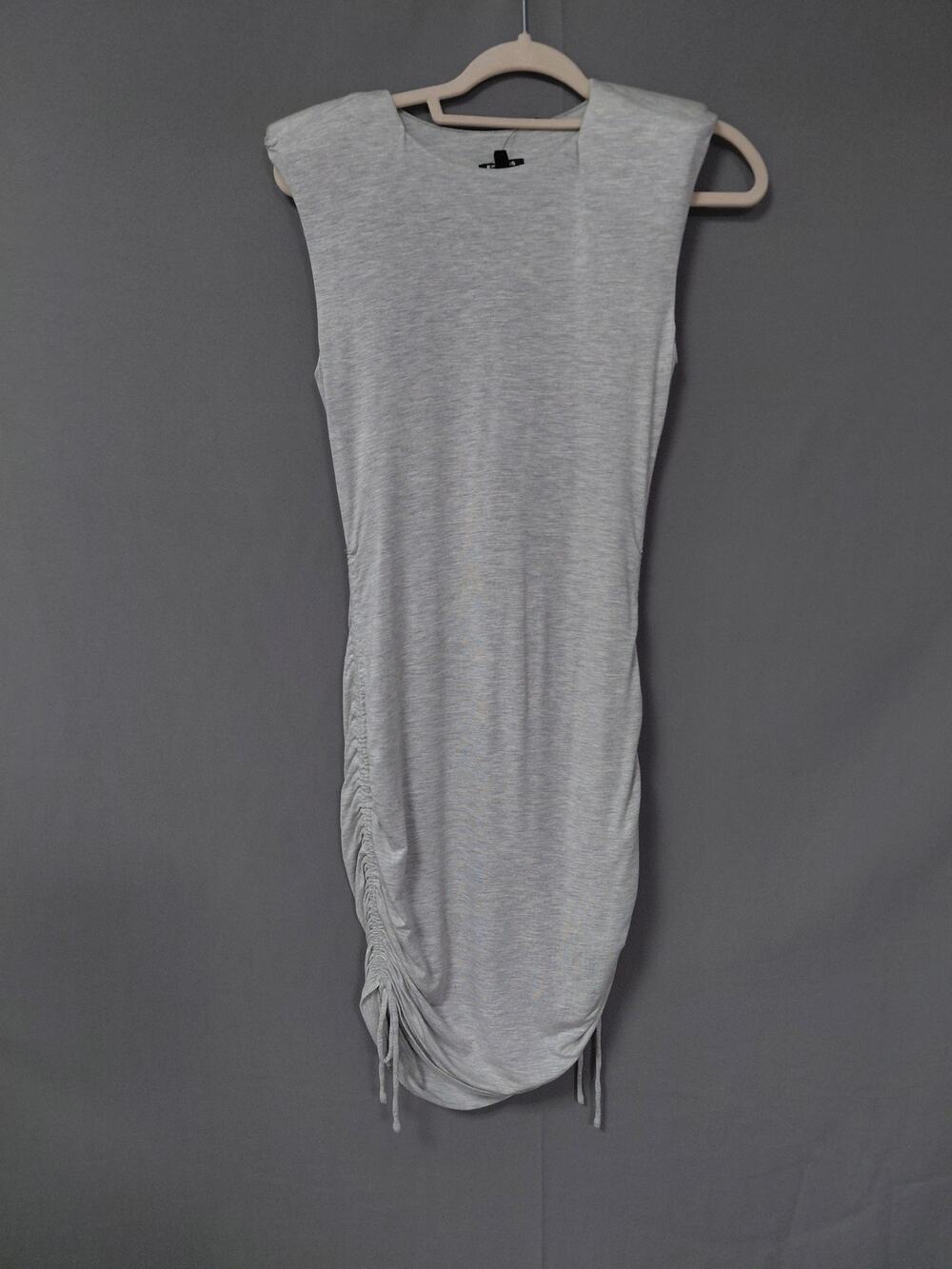NWT Express Gray Ruched Padded Shoulder Bodycon Mini Dress Women Size XS